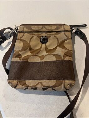 Coach Brown Signature Crossbody Bag with Dark Brown Trim